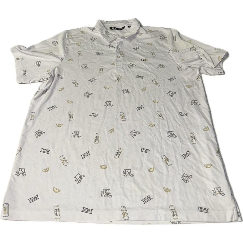 Travis Mathew Polo‎ Shirt Men's 2XL White Truly Hard Seltzer Short Sleeve Golf
